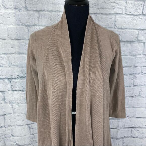 ANA open front 3/4 sleeve asymmetrical cut cardigan tan sz Small women - Picture 3 of 9